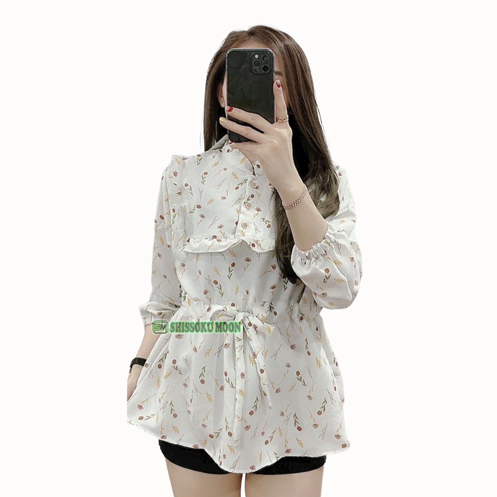 Blouse Wanita Korean Style Lengan Panjang Motif Bunga Floral