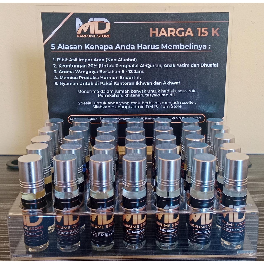 PAKET HEMAT PARFUM ARAB ROLL ON 1 BOX ISI 35 BOTOL (FREE ONGKIR+SUDAH TERMASUK ACRILIC TEMPAT PARFUM