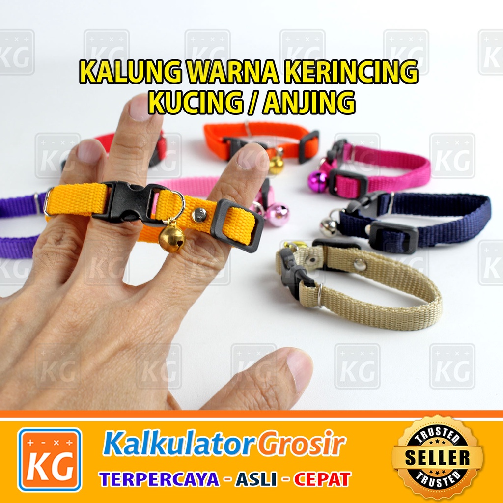 Kalung Kucing Warna 1 Lonceng 10mm &amp; 12mm - Aneka Warna Cerah dan Solit Kerincing