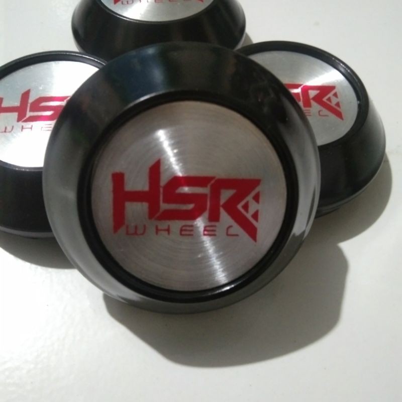 Dop center velg logo HSR MERAH. Variasi kerucut silver.Diameter 6,8 cm