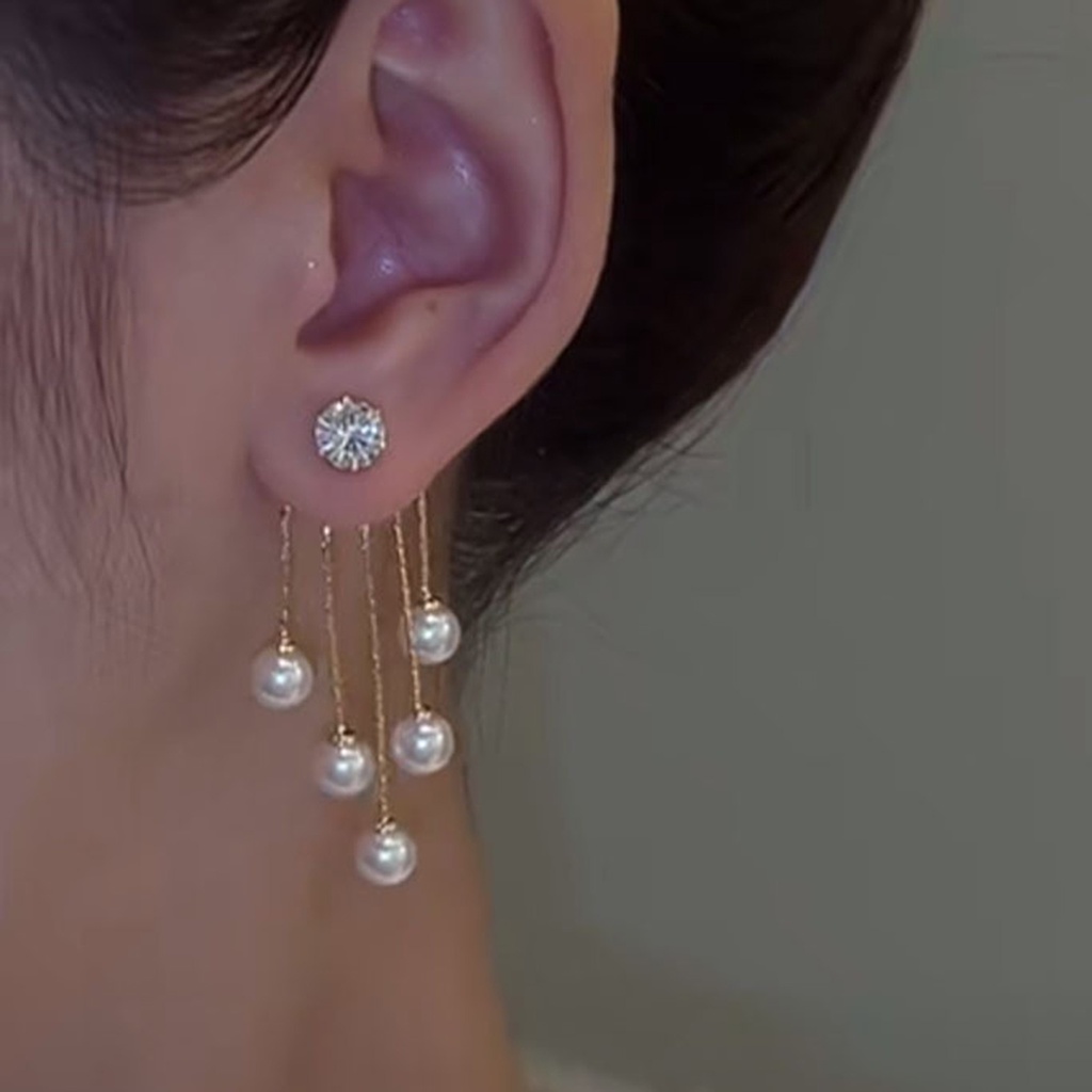 Hu Hu Hu Hu Hu Alat Bantu Pasang Kacamata♡ 1 Pasang Anting Stud Rumbai Mutiara Tiruan Berkilau Electroplating Untuk Pernikahan