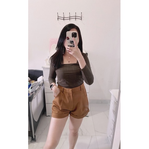 jisu croptop lengan 3/4.croptop polos wanita import murah,croptop kerah square/ kotak lengan 3/4 cwe,korean croptop murah