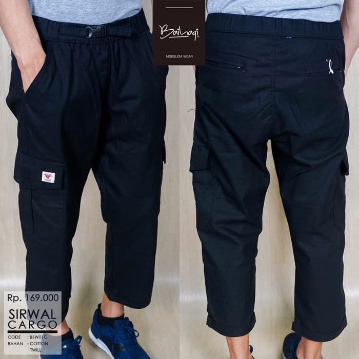Celana sirwal muslim Celana Sirwal Baihaqi Cargo - BSW01C HITAM - Hitam, S Murah