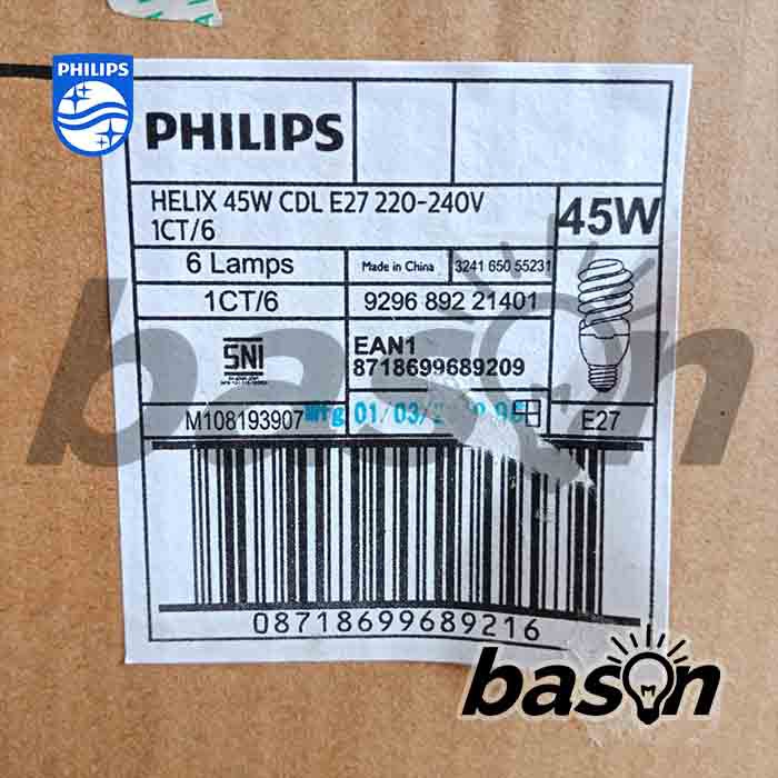 PHILIPS HELIX 45W | Cahaya Putih | E27 | Lampu Hemat Energi