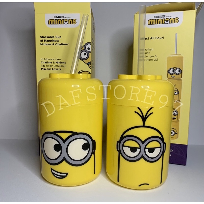 Tumbler Chatime x Minions Merchandise Reusable Cup Minion Stackable Cups / Stackable Cup Murah Ori s