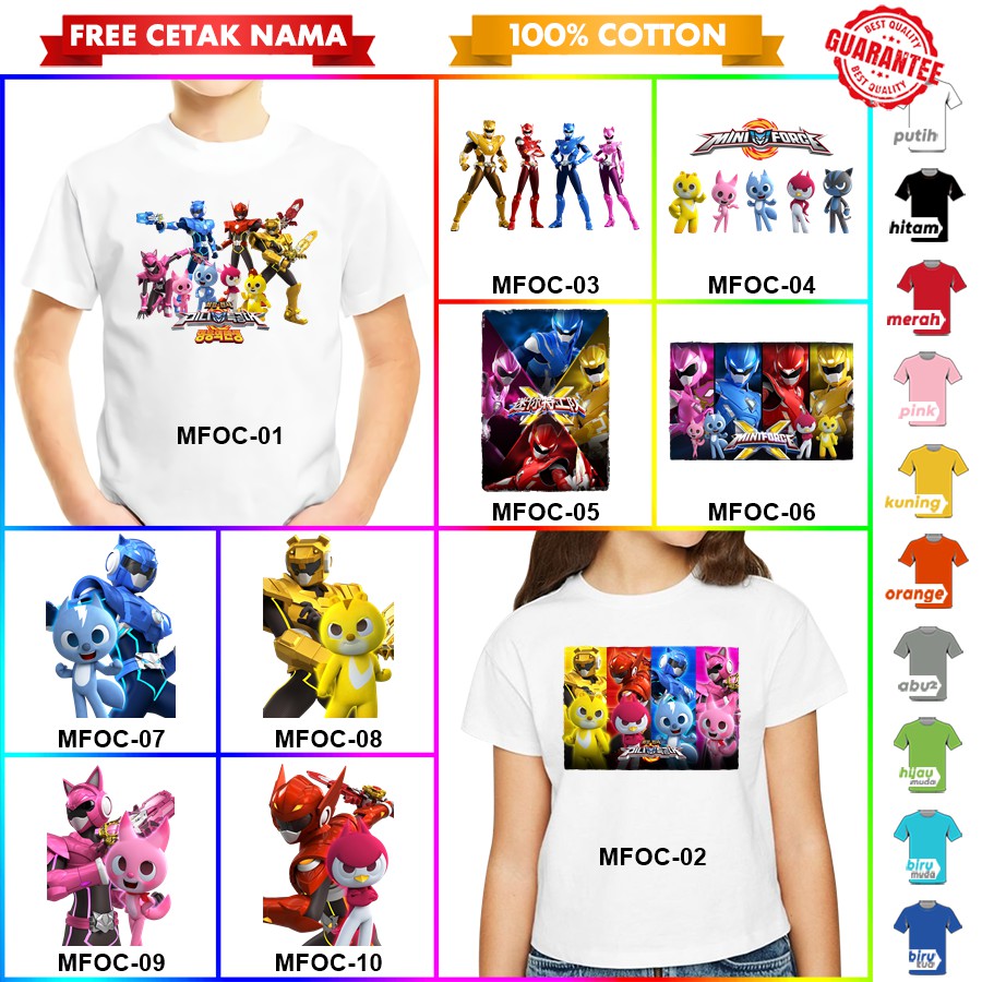 [FREE NAMA!!] Baju Kaos ANAK DAN DEWASA MINIFORCE BANYAK MOTIF