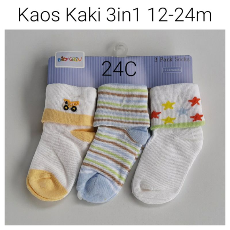 Kaos Kaki Baby Bayi Cewek Cowok Socks 3in1 0 6 12 24 Bulan 1 Tahun Isi 3pcs