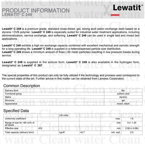 Resin Cation Softener Lewatit C249 | 1 Bag