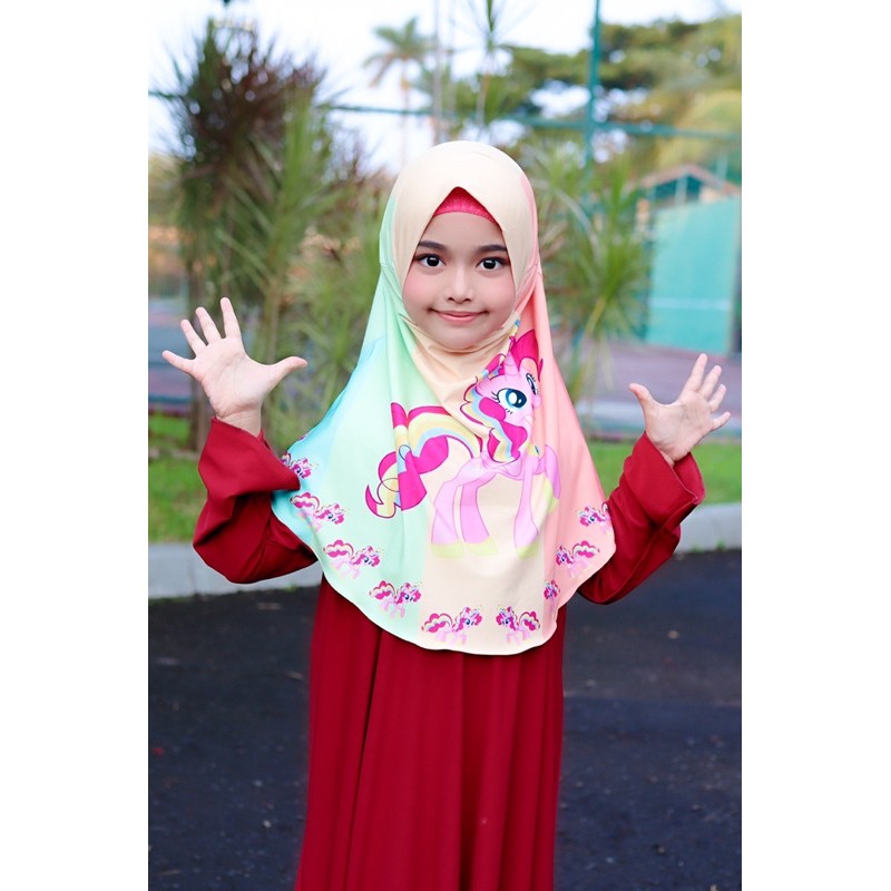 BERGO ANAK PRINTING MOTIF PINKIE PIE / HIJAB INSTANT ANAK LUCU KARAKTER / BERGO ANAK /JILBAB ANAK