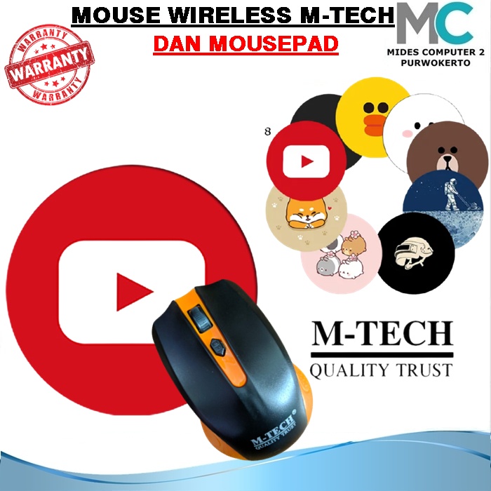 Paket Mouse Wireless M-Tech Dan Mousepad Bulat