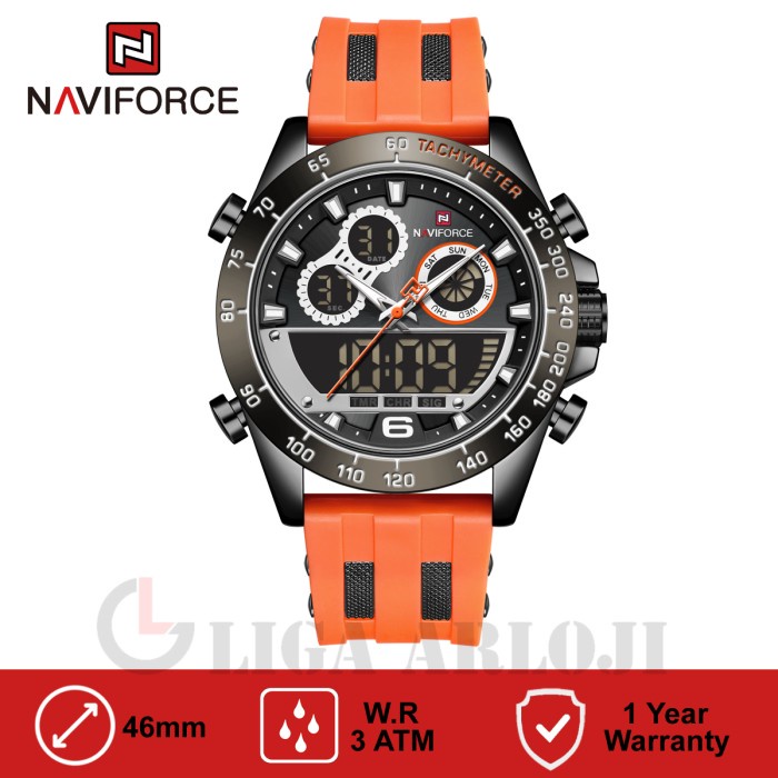 Naviforce NF - 9188 Jam Tangan Pria Analog Digital Rubber Black Orange