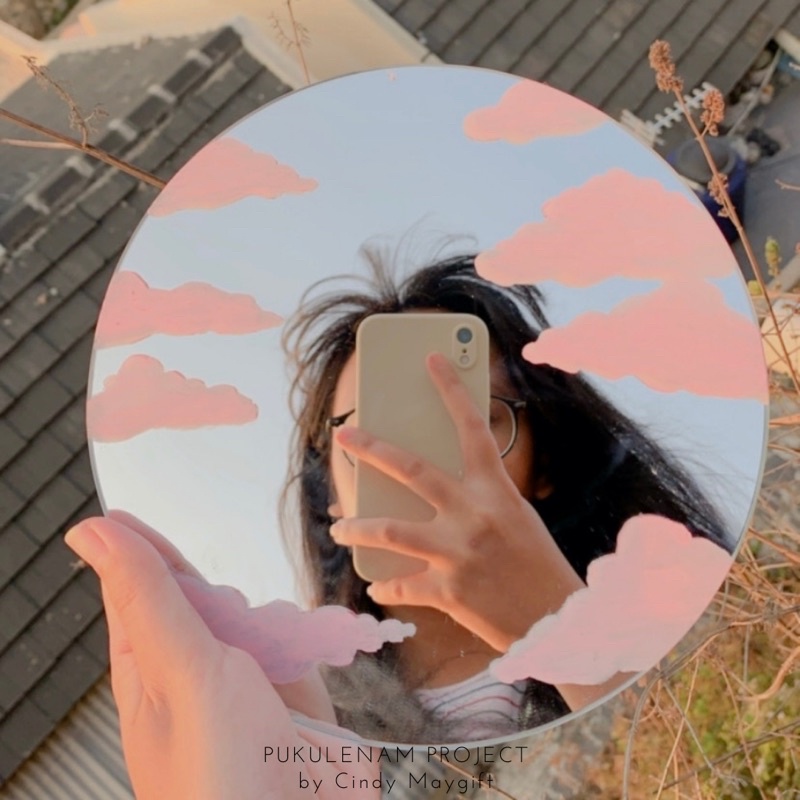 Mirror Painting Aesthetic / Cermin Lukis Gambar Awan / Dekorasi Kamar / Kado Ulang Tahun