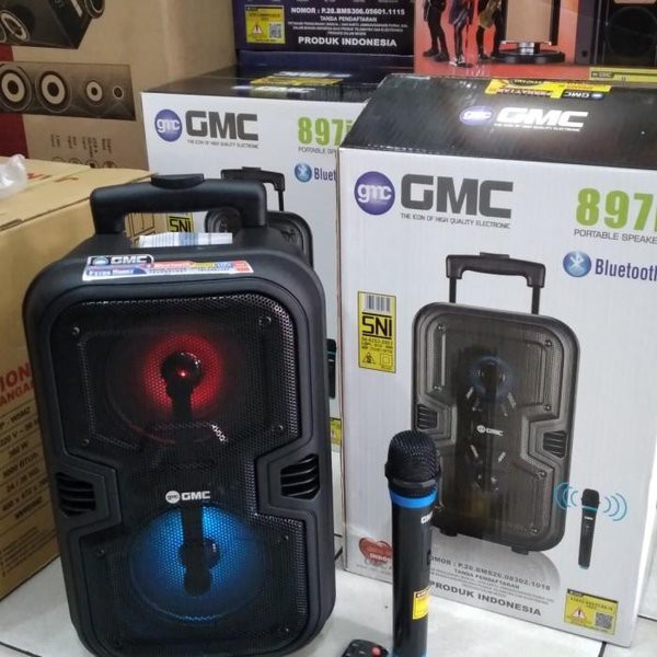 PAKET GMC 897-i SPEAKER PORTABLE MULTIMEDIA WITH BLUETOOTH USB FREE MIC WIRELESS KARAOKE