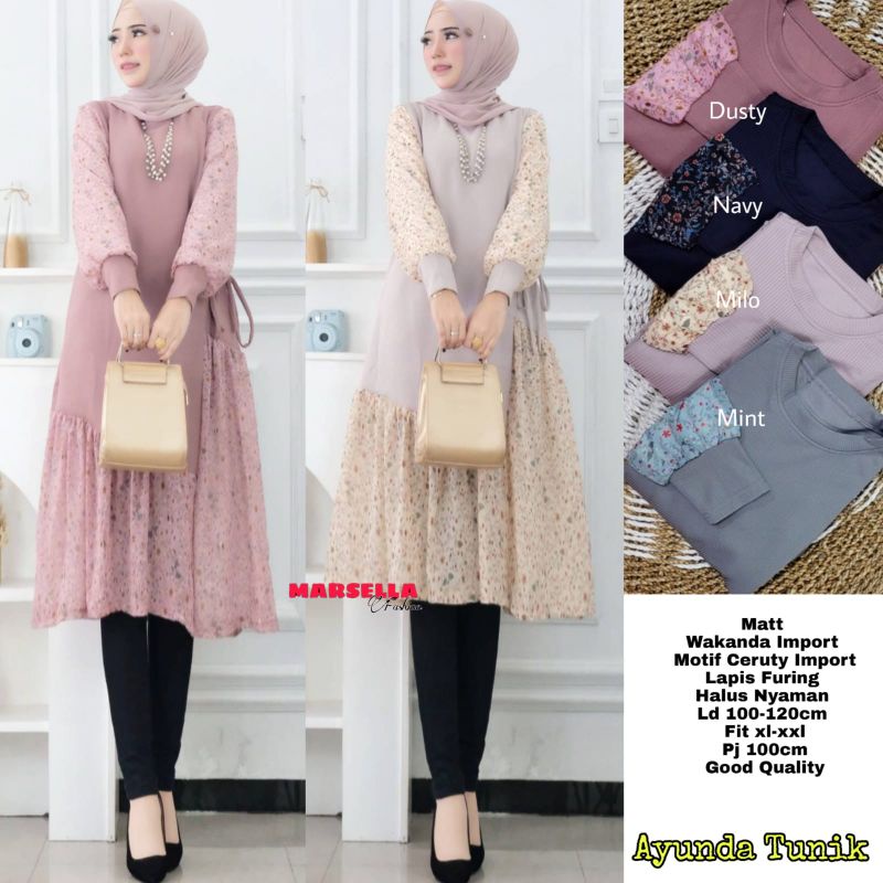 AYUNDA TUNIK BY MARSELLA||WAKANDA IMPORT MOTIF CERUTY IMPORG LAPIS FURING LD 100-120 PJ 100