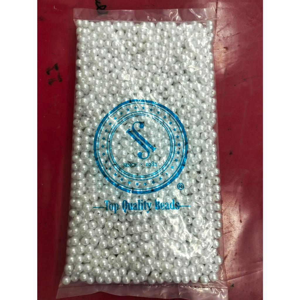 [1 Pon (450 Gram)] Mutiara Ringan Sintetis Tanpa Tali / Manik Mutiara Bulat 6mm / Manik Mutiara Bulat 8mm / Mutiara Pearl Bulat TT (Tanpa Tali)