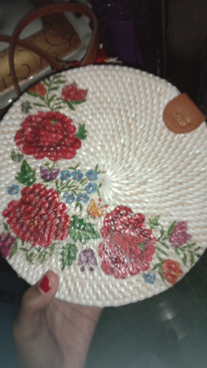 Tas Rotan Bulat Decoupage Diameter 20cm, 18cm, 15cm