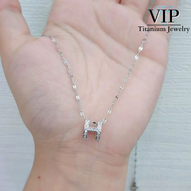 Kalung Diamond Liontin Huruf H Silver Titanium Asli Anti Karat Aksesoris Wanita Korea Kalung Klaviku