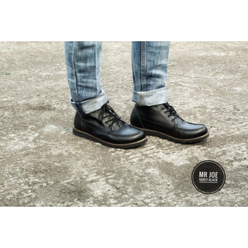 MR JOE HARLY BLACK | Sepatu Boots Klasik Pria Kerja Gaya Trendy