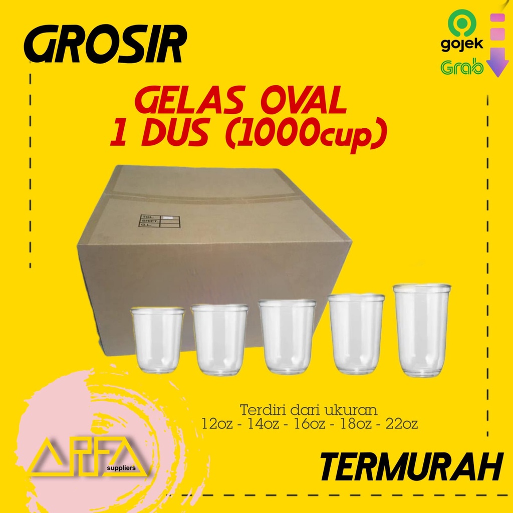 GROSIR Satu Dus Gelas Oval 12oz | 14oz | 16oz | 18oz | 22oz