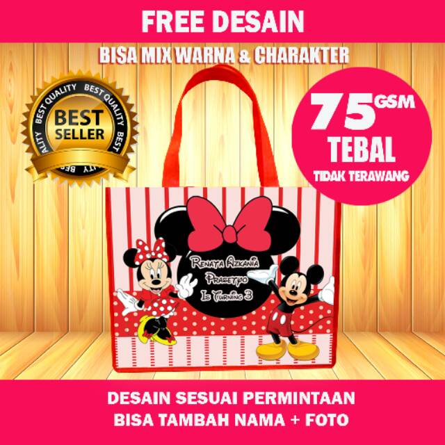 

Tas Ultah Anak / Tas Goodiebag Tebal / Bahan 75 GSM Custom Warna dan Character