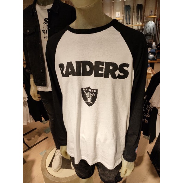 Kaos Lengan Panjang Pria White black Raiders Original by Pull&Bear Hypebeast JTX0234017