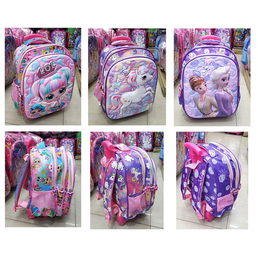 PROMO 10.10 Tas TROLLEY Roda Dorong Anak TK Perempuan Motif Kuda PONY LILAC Glossy Timbul 3Res IMPORT