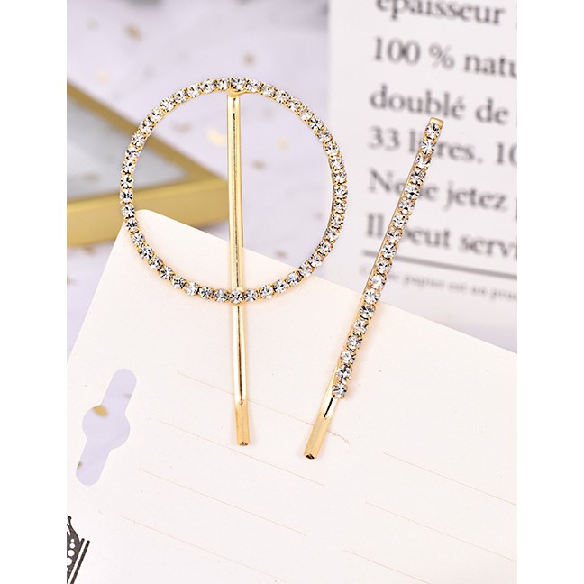 LRC Jepit Rambut Fashion Round Alloy Diamond Round Hair Clip Two-piece F52908