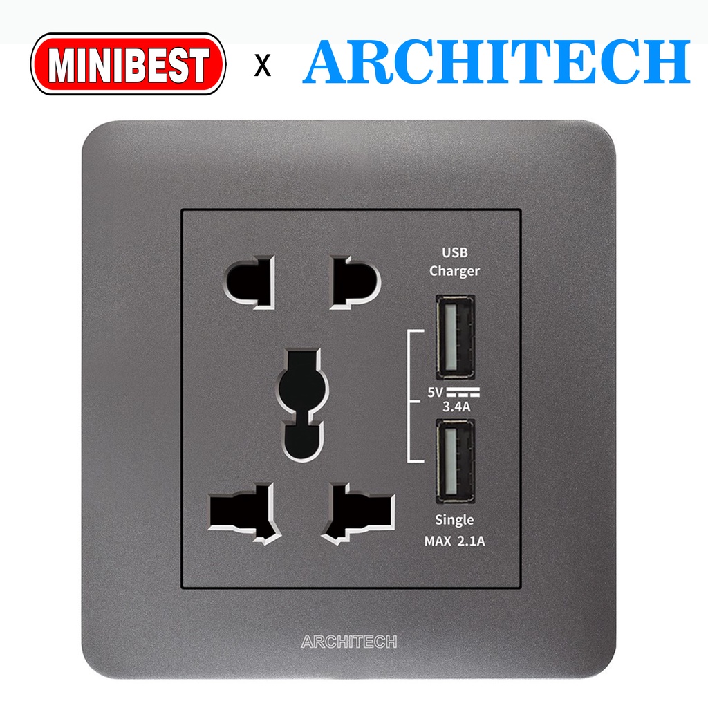 MINIBEST ARCHITECH INFINITY GREY / SAKLAR USB / STOP KONTAK COLOKAN A63 NEW 2.3