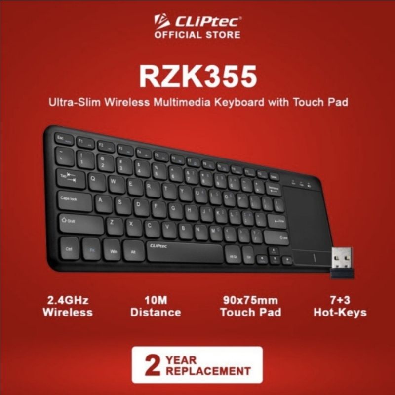 Cliptec RZK355 Wireless Ultra Slim Keyboard with Touch Pad