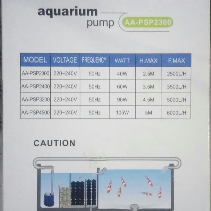 POMPA AQUARIUM CELUP WATER PUMP RECENT AA PSP 2300 MESIN POMPA KOLAM IKAN 2500L/H