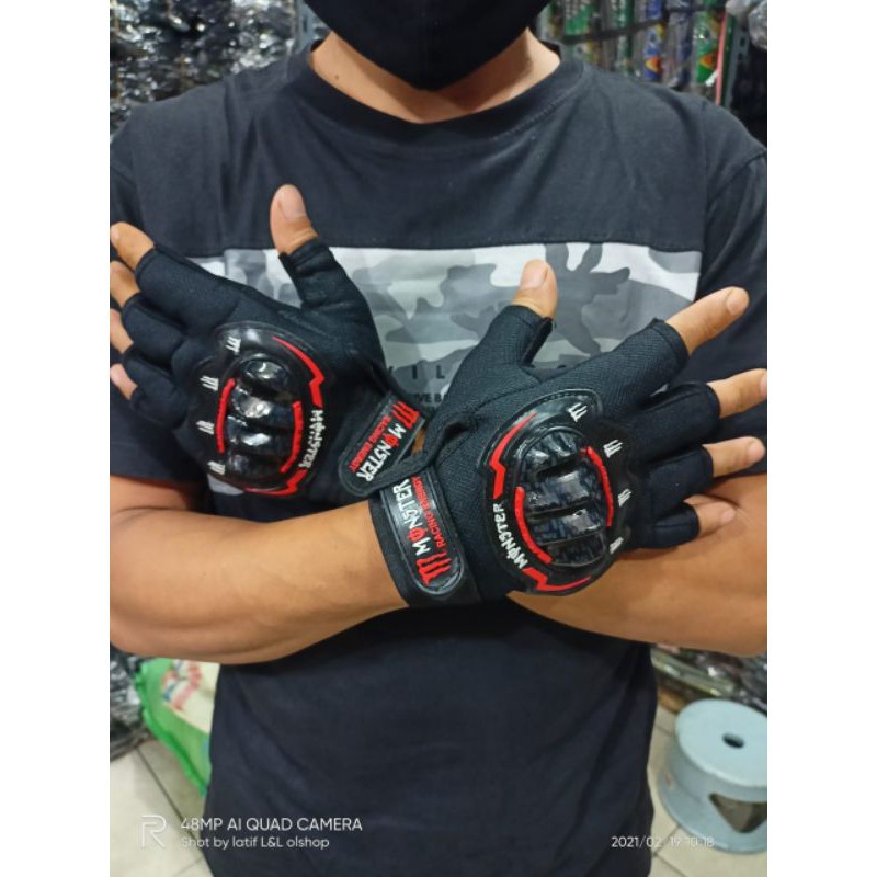 SARUNG TANGAN MOTOR PRIA KERJA GLOVES MOTORBIKE RACE SETENGAH JARI ANTI SLIP IMPORT A77