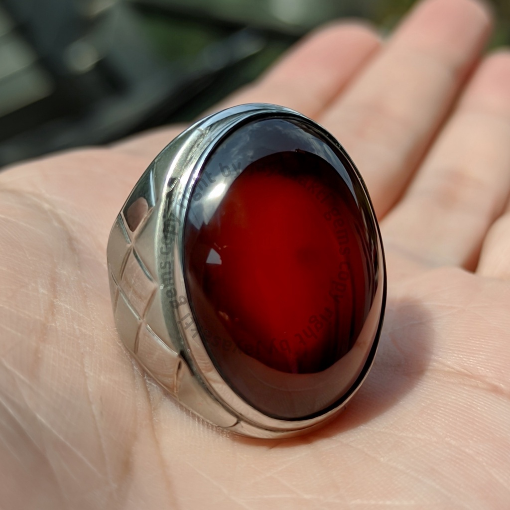 Natural Batu Akik Red Baron Big Size No Dyed Ring Monel RBB01