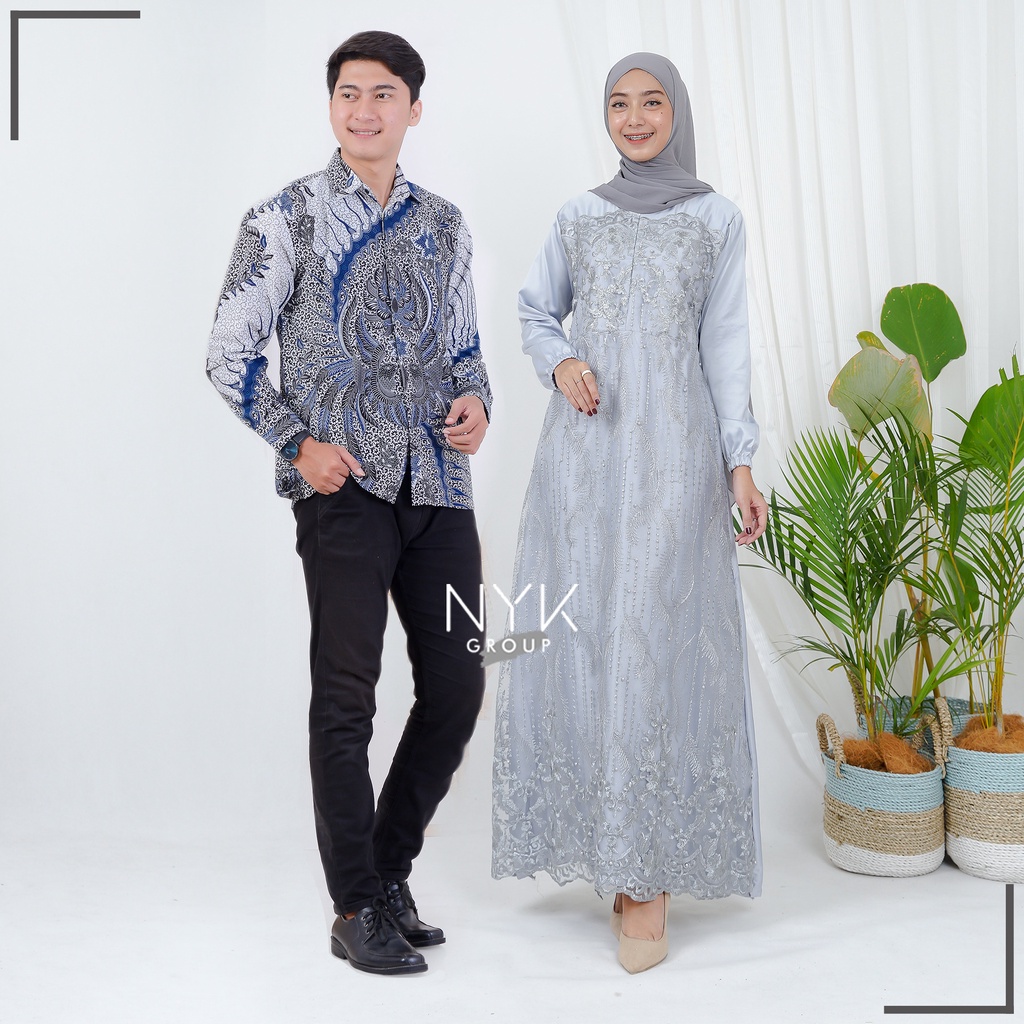 (NEW ARRIVAL) NYK BATIK- Batik Couple Alana Maxi Tulle Brokat ORI Nayaka | Dress Brokat Modern