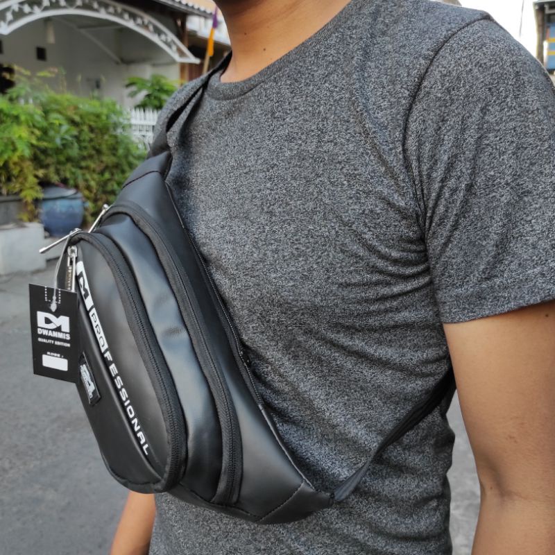 Tas Selempang Distro Original Produk | Waistbag Pria Kulit PU Best Model