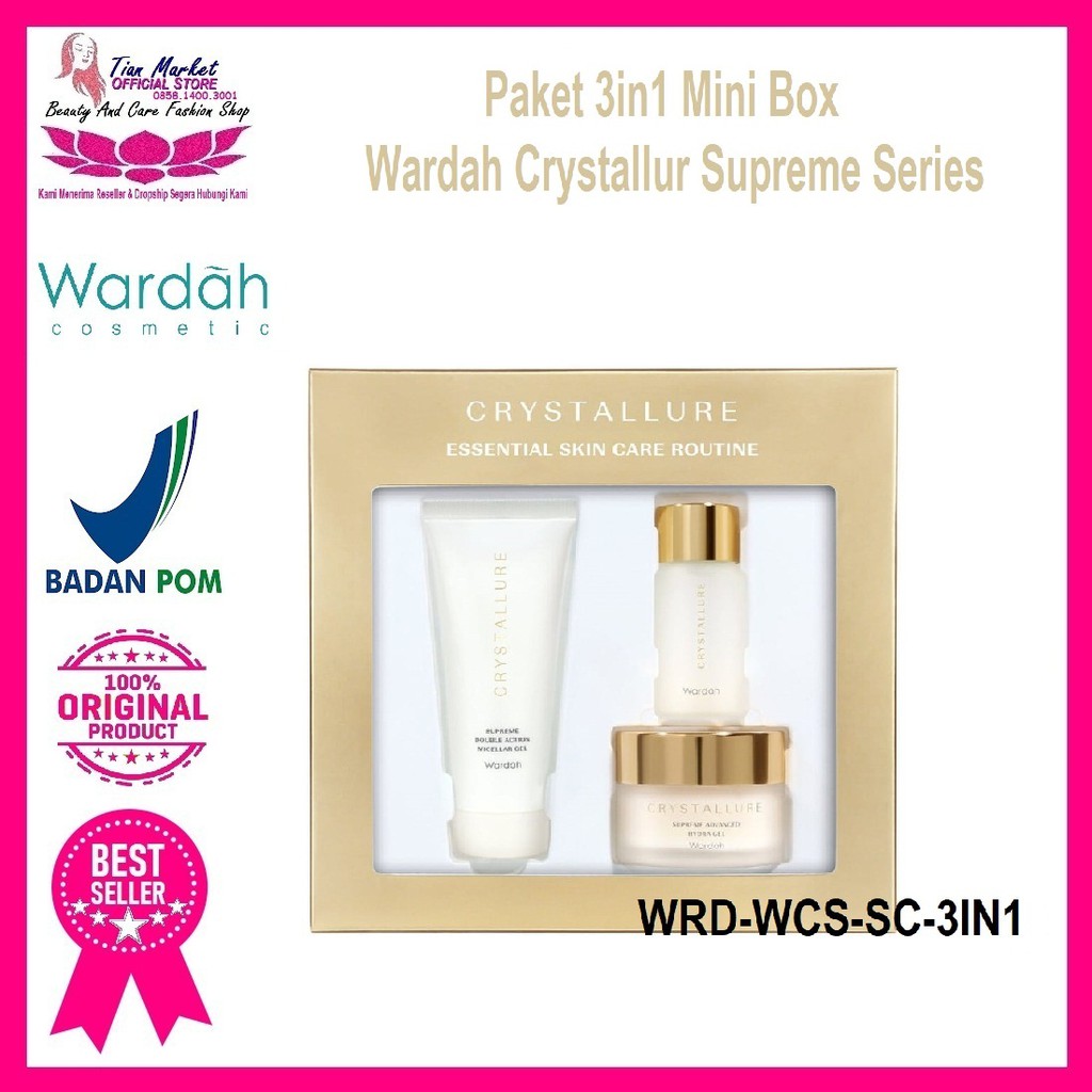 Wardah Crystallure Supreme Paket 3in1 Box Skin Care  Essential Skincare Routine Halal Bpom