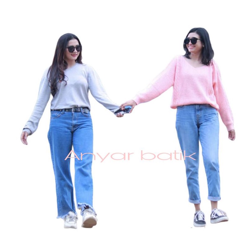 BIG SIZE celana jeans boyfriends free belt / celana wanita hits / celana wanita terbaru
