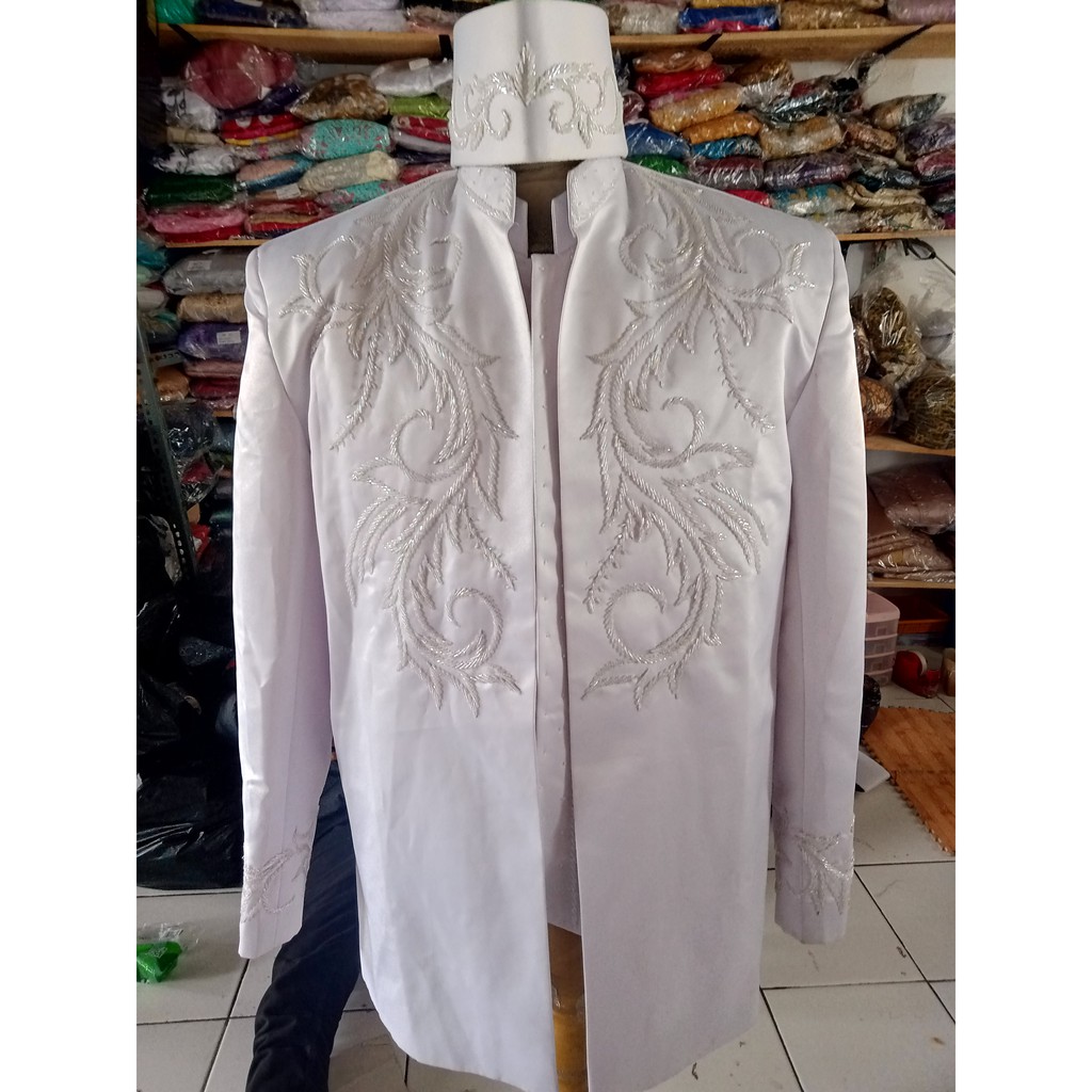 Beskap pengantin warna putih size XL