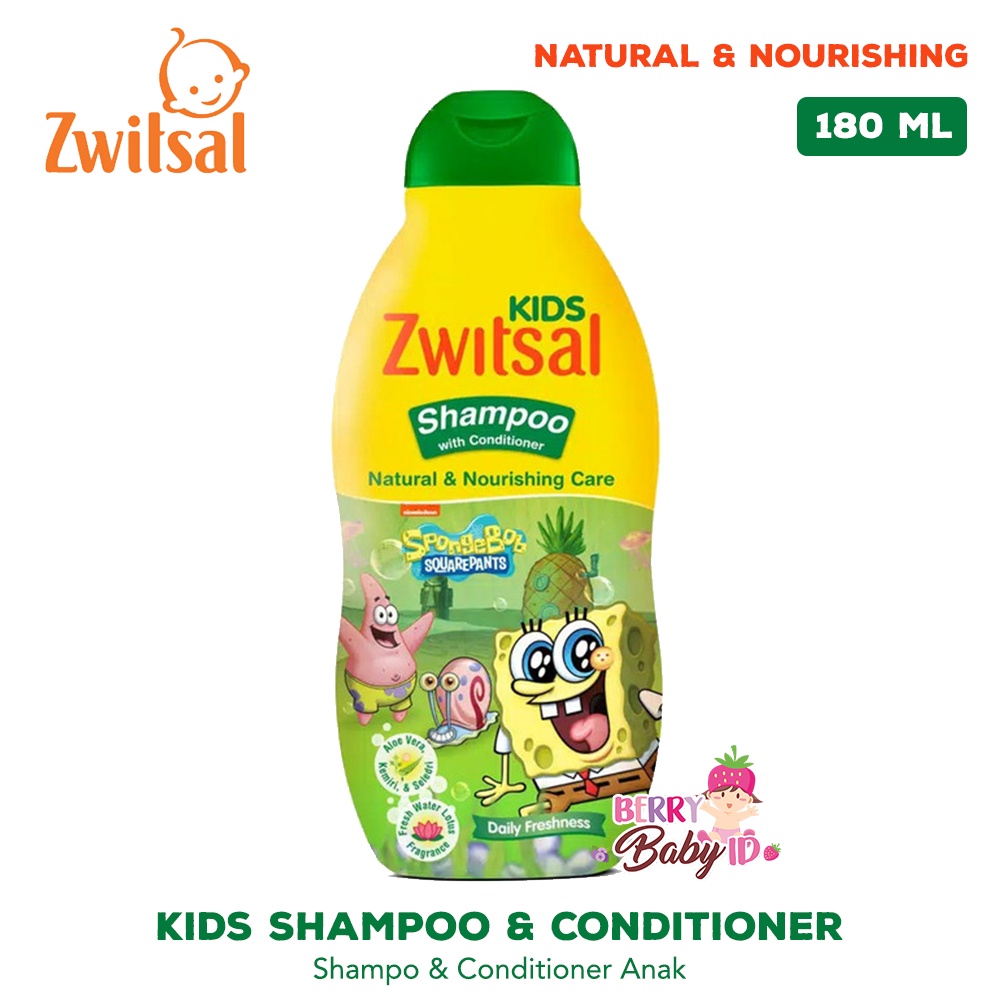 Zwitsal Kids Shampoo With Conditioner Green Pink Blue 180ml Berry Mart