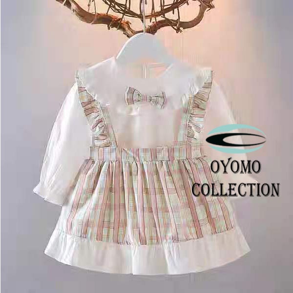 Oyomo Dress Anak Perempuan Lengan Panjang Pink Bahan Katun Import / Gaun Pesta Ulang Tahun Anak Cewek Bahan Lembut