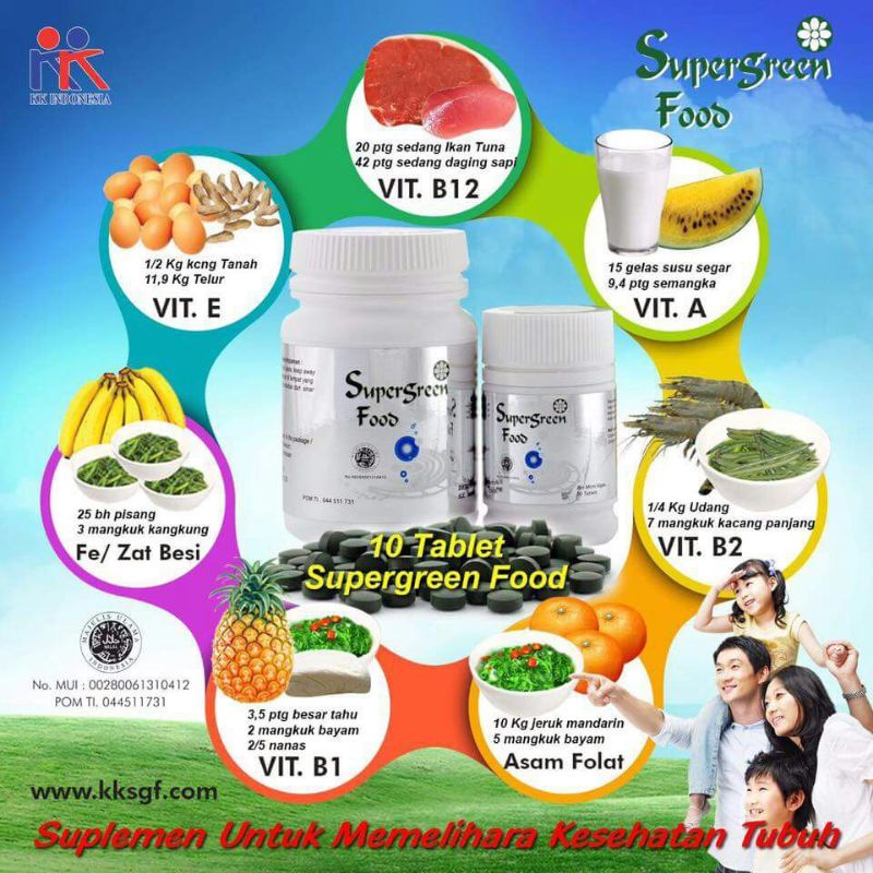 Super GreenFood 50tablet KK SGF makanan sehat lengkap 15 vitamin 12 mineral untuk sel  PPARs Supleme