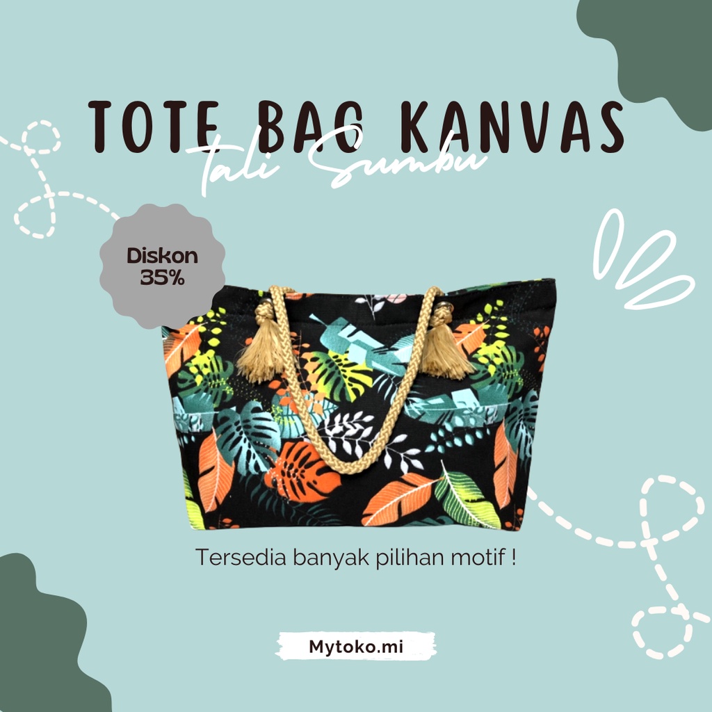 Tas Tote Bag Besar Tali Sumbu Totebag Bahan Kanvas Tebal