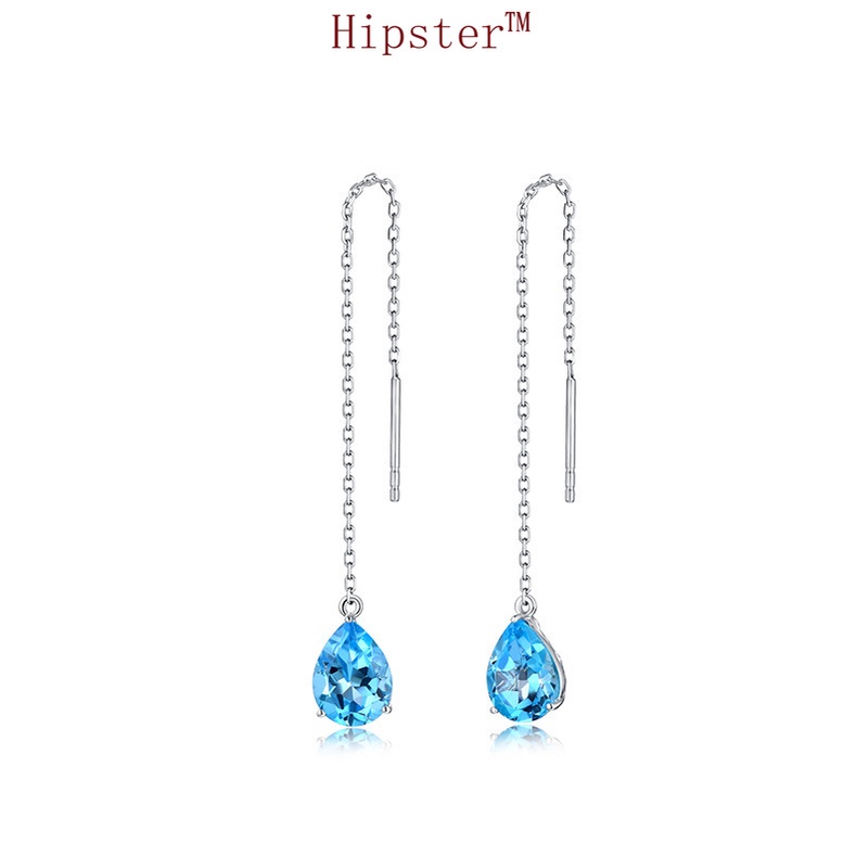 Ocean Blue Crystal Bracelet Long Tassel Earrings Natural Sapphire Necklace Jewelry Set