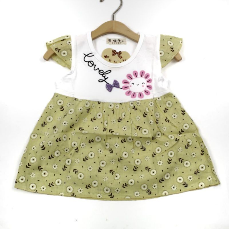 DRESS FASHION BAJU ANAK PEREMPUAN KATUN MOTIF LOVELY 1-2 TAHUN REJECT