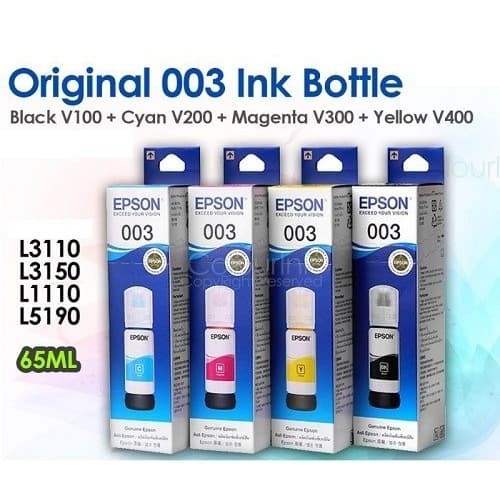 Tinta EPSON 003 ORIGINAL (BK,C,M,Y) L1110 L1210 L3110 L3210 L3150 L3250 L5190 L5290