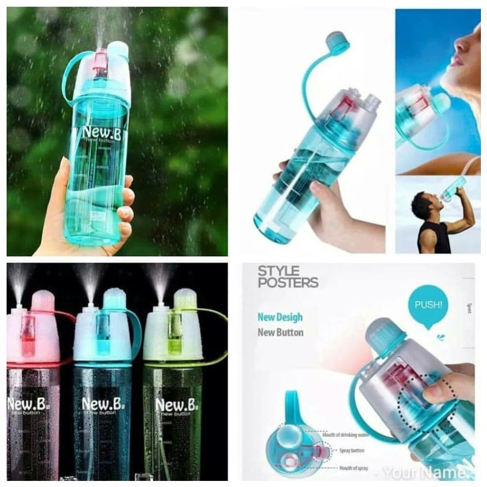 Botol New B Sport Spray 600ml Sprayer Bottle BPA Free Travel Nozzle Push up Drink Souvenir Birthday