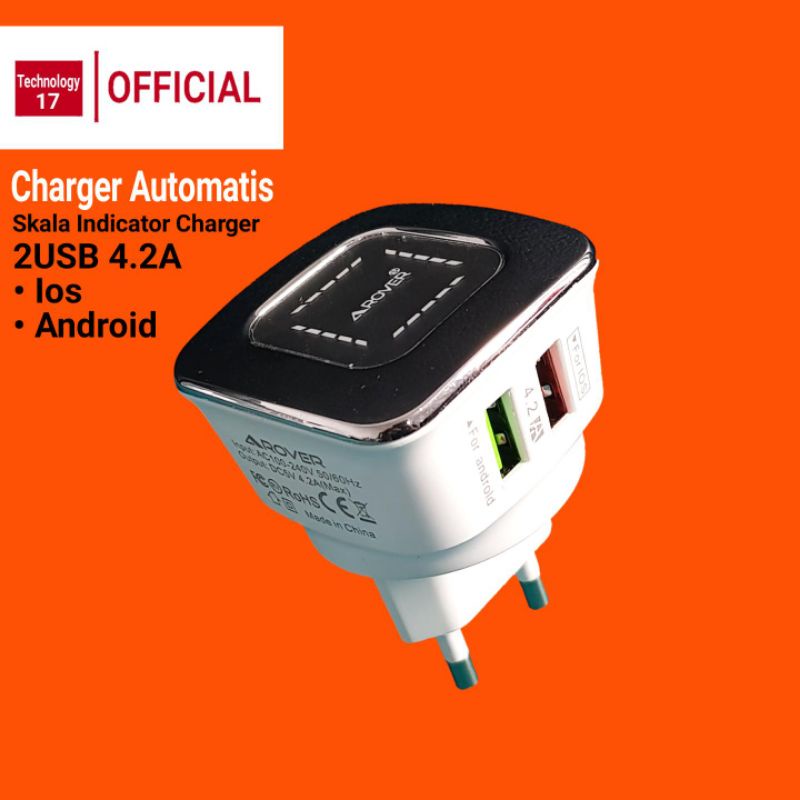 Charger【AROVER】Dual USB 4.2A 18W Fast Charger + Display Led Automatis / FREE KABEL DATA - R15