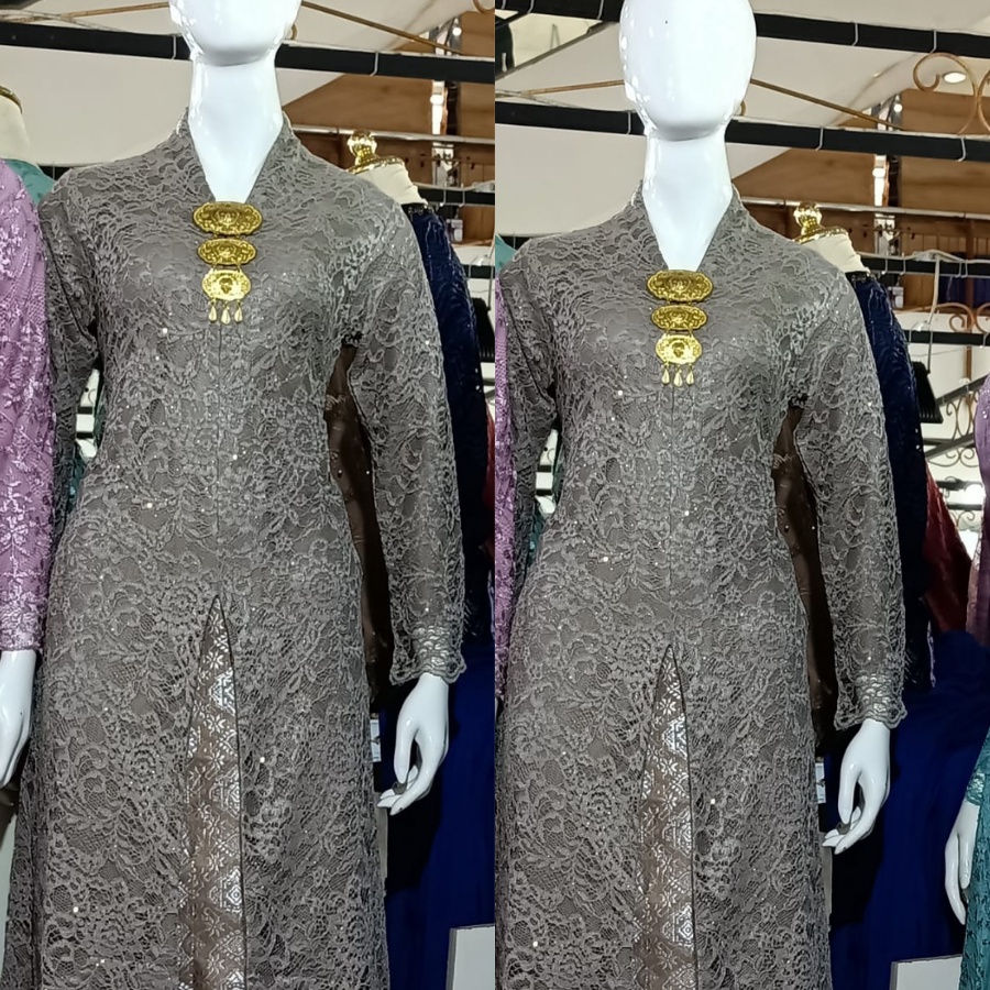 Satu setel kebaya moderen bahan tulle lengan panjang ukuran m l xl xxl-3