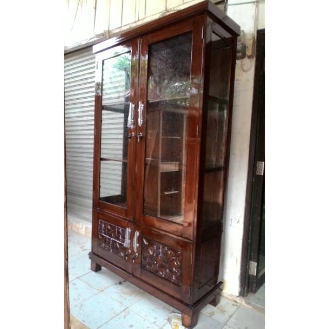 Lemari pajangan, rak buku jati pintu 2 minimalis