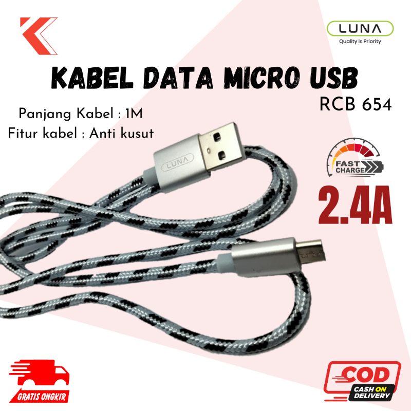 Kabel Data Micro USB Fast Charging 2.4A Luna RCB 654