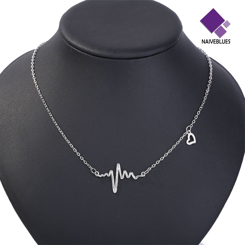 Kalung Desain Detak Jantung Rhythm Bahan Alloy Untuk Wanita